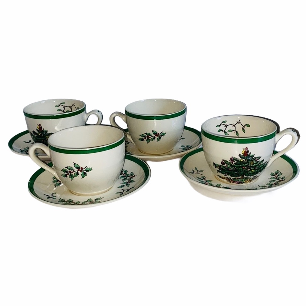 Set of 4 Spode Christmas Tree Saucer & Mugs - Picture 2 of 11